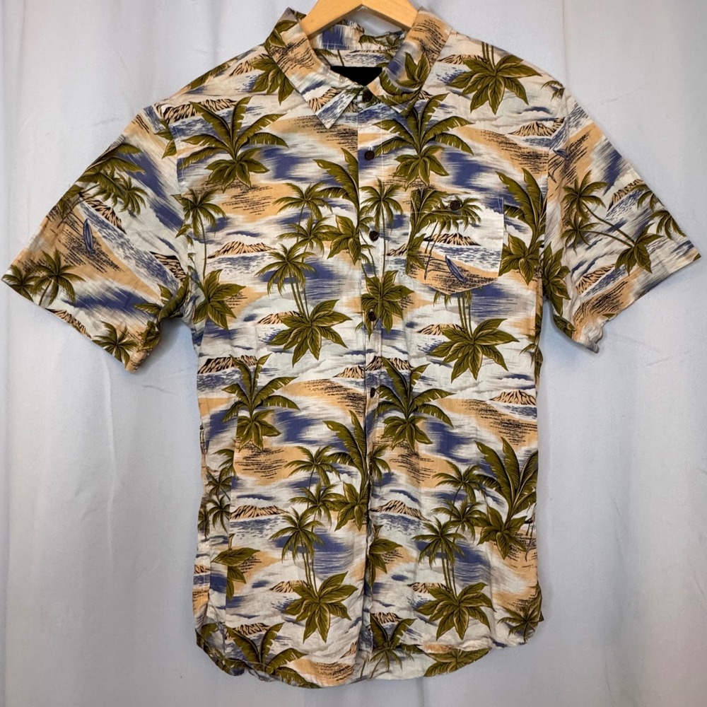 VTG Astronomy Palm Tree Hawaiian‎ Shirt Beach Short Sleeve Button Up Mens L